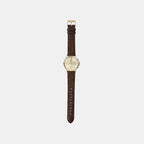 Men Quartz Champagne Dial Analog Leather Watch A2543