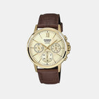 Men Quartz Champagne Dial Analog Leather Watch A2543