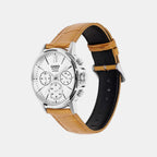 Men Quartz Silver Dial Analog Leather Watch A2545