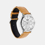 Men Quartz Silver Dial Analog Leather Watch A2545