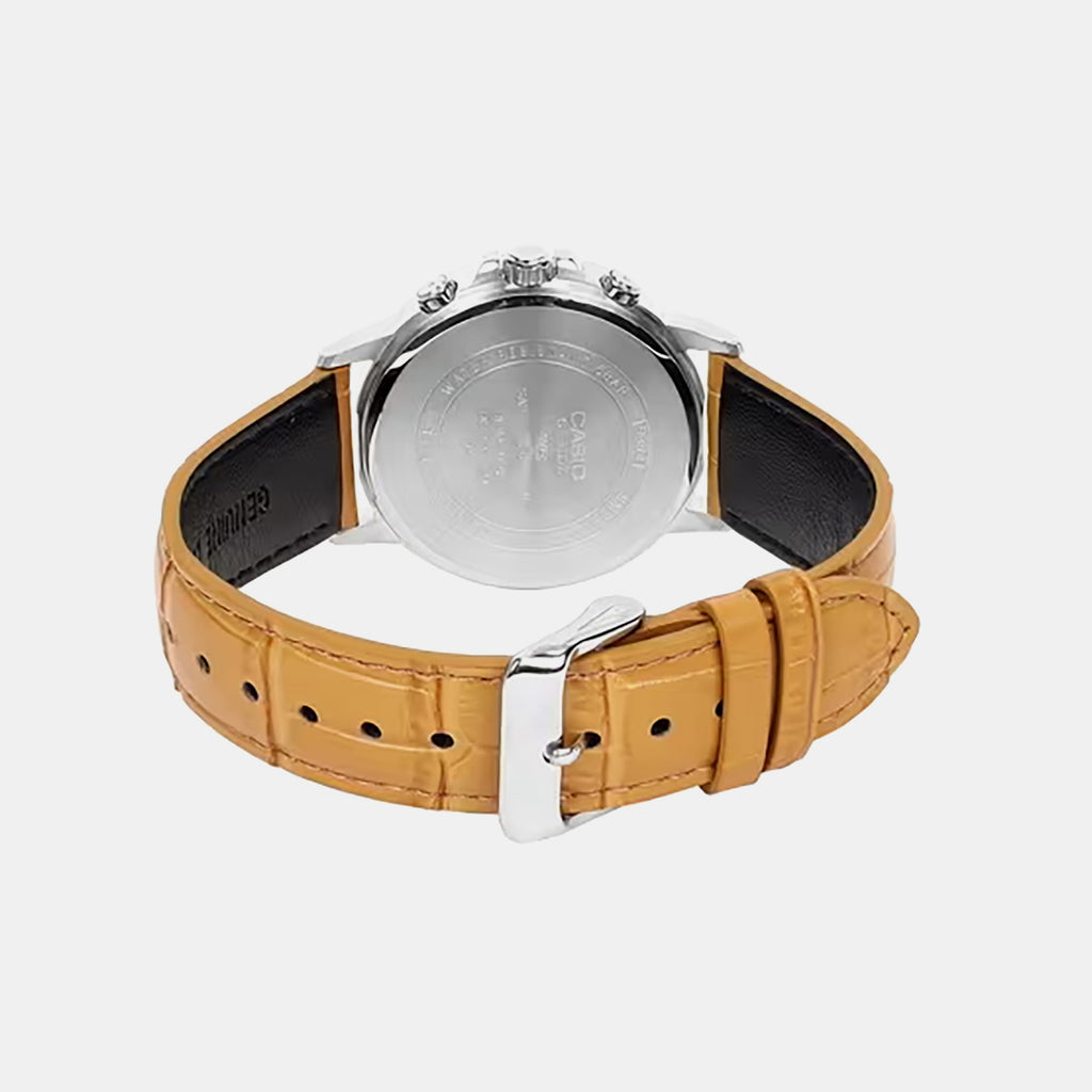 Men Quartz Silver Dial Analog Leather Watch A2545