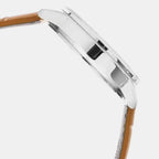 Men Quartz Silver Dial Analog Leather Watch A2545