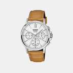 Men Quartz Silver Dial Analog Leather Watch A2545
