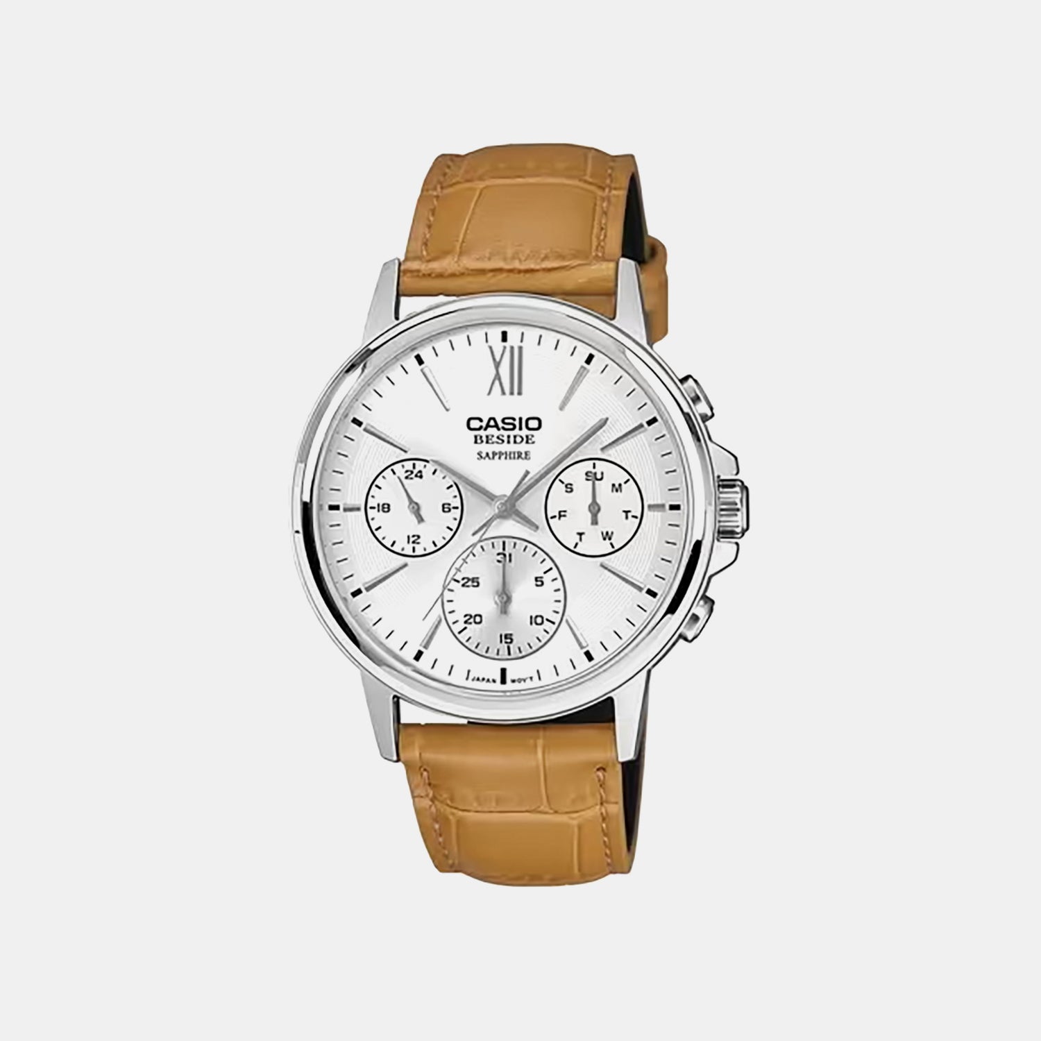 Men Quartz Silver Dial Analog Leather Watch A2545