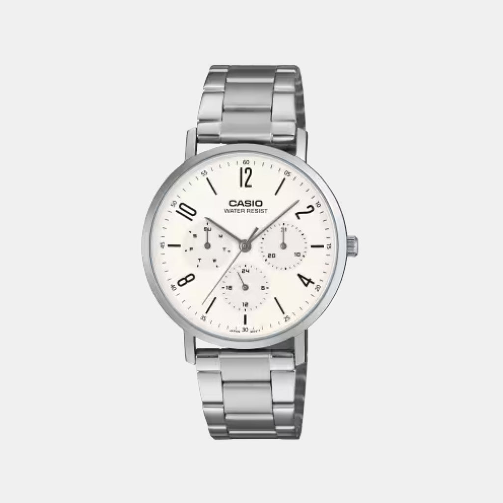MTP-VT06 Series Men Quartz White Dial Analog Stainless Steel Watch A2569