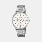 MTP-VT06 Series Men Quartz White Dial Analog Stainless Steel Watch A2569