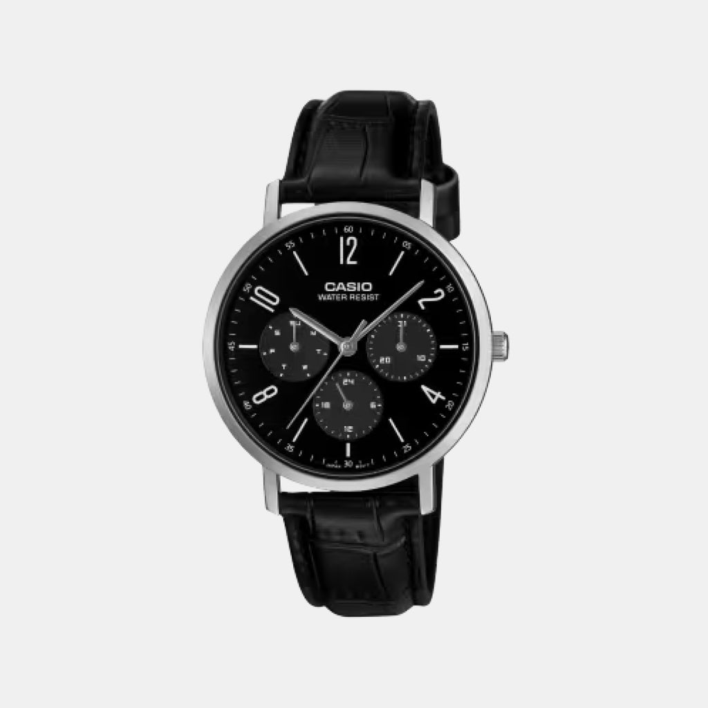 MTP-VT06 Series Men Quartz Black Dial Analog Leather Watch A2570