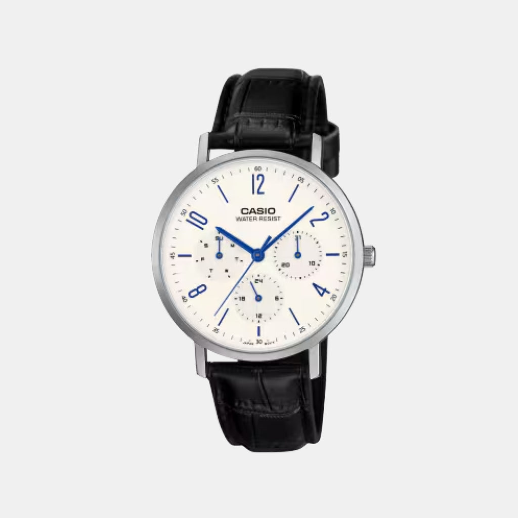 MTP-VT06 Series Men Quartz White Dial Analog Leather Watch A2571
