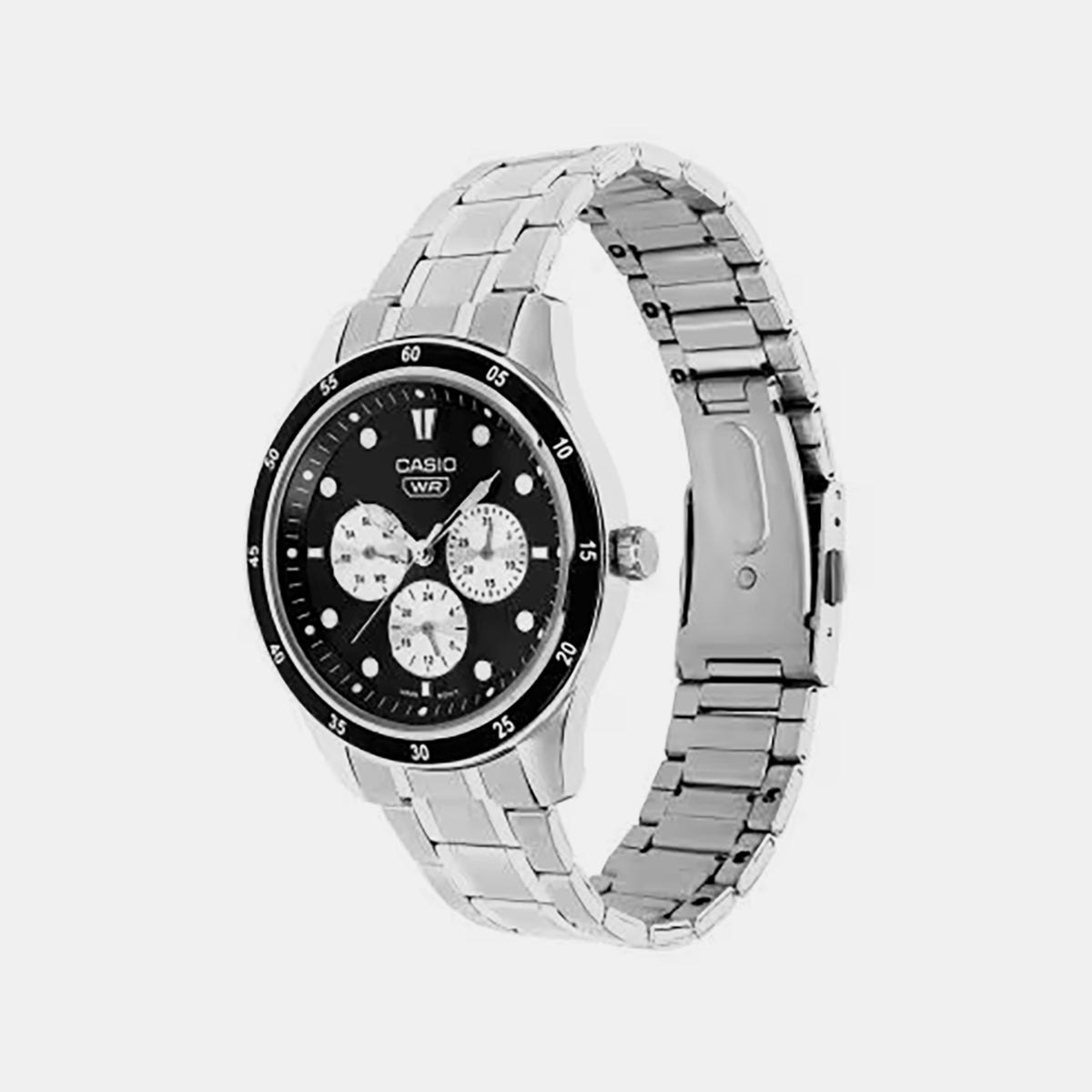 Men Quartz Black Dial Multi-function Stainless Steel Watch A2572