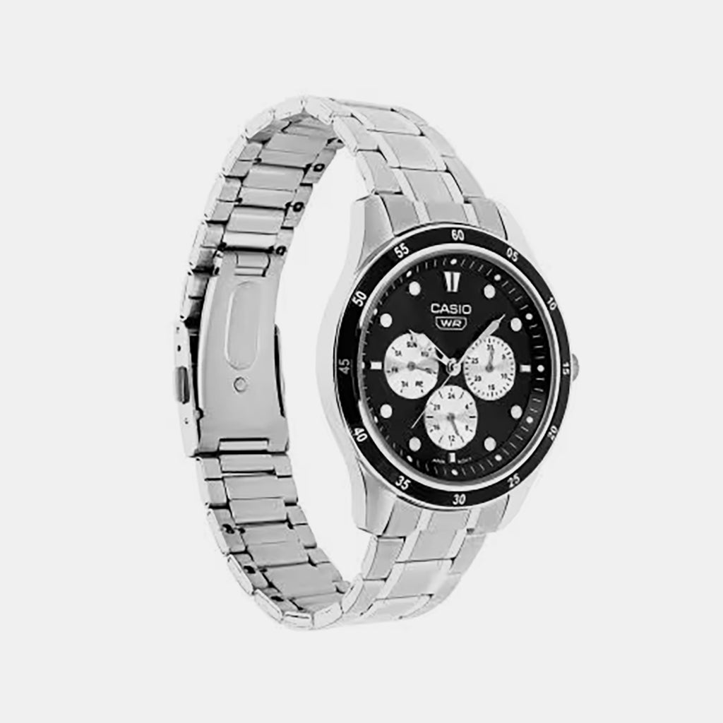 Men Quartz Black Dial Multi-function Stainless Steel Watch A2572