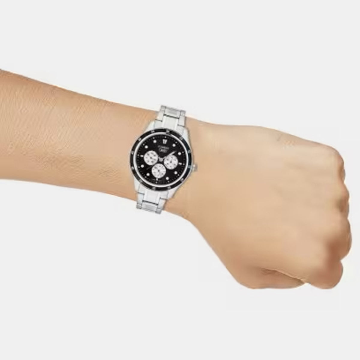 Men Quartz Black Dial Multi-function Stainless Steel Watch A2572