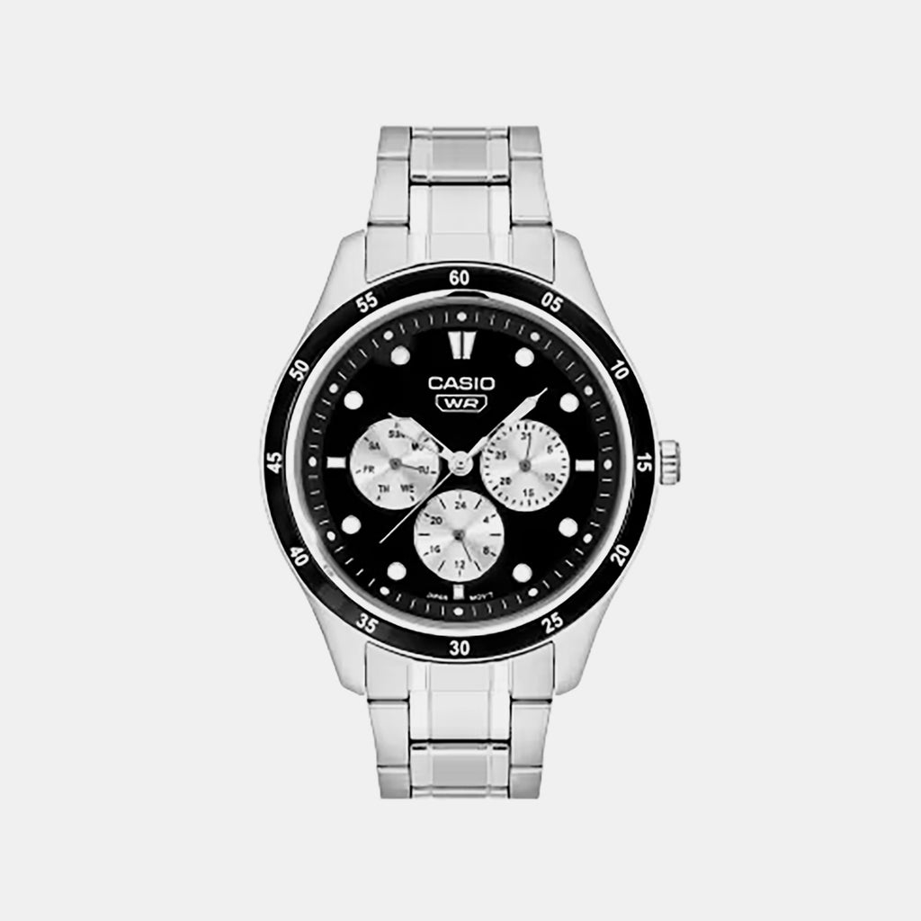 Men Quartz Black Dial Multi-function Stainless Steel Watch A2572