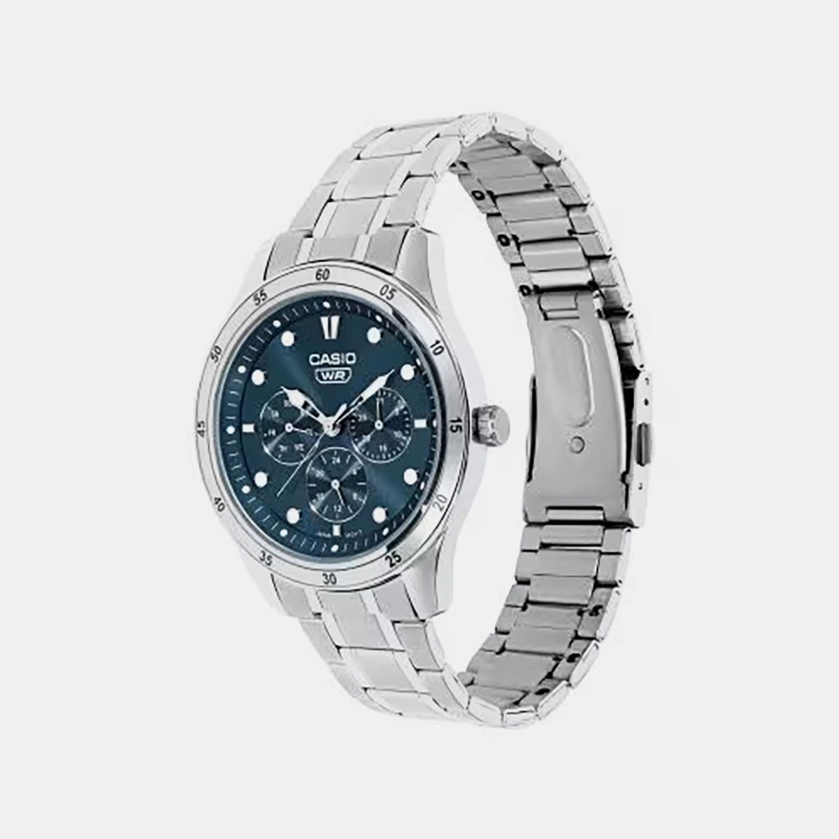 Men Quartz Blue Dial Multi-function Stainless Steel Watch A2573