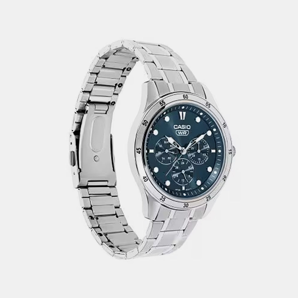 Men Quartz Blue Dial Multi-function Stainless Steel Watch A2573