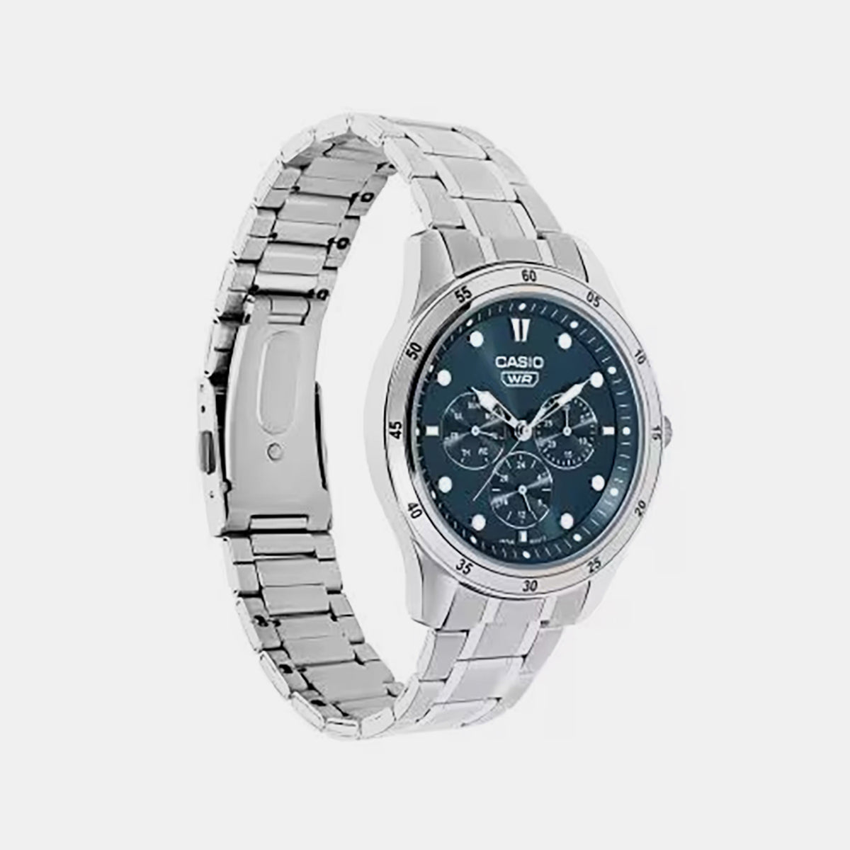 Men Quartz Blue Dial Multi-function Stainless Steel Watch A2573