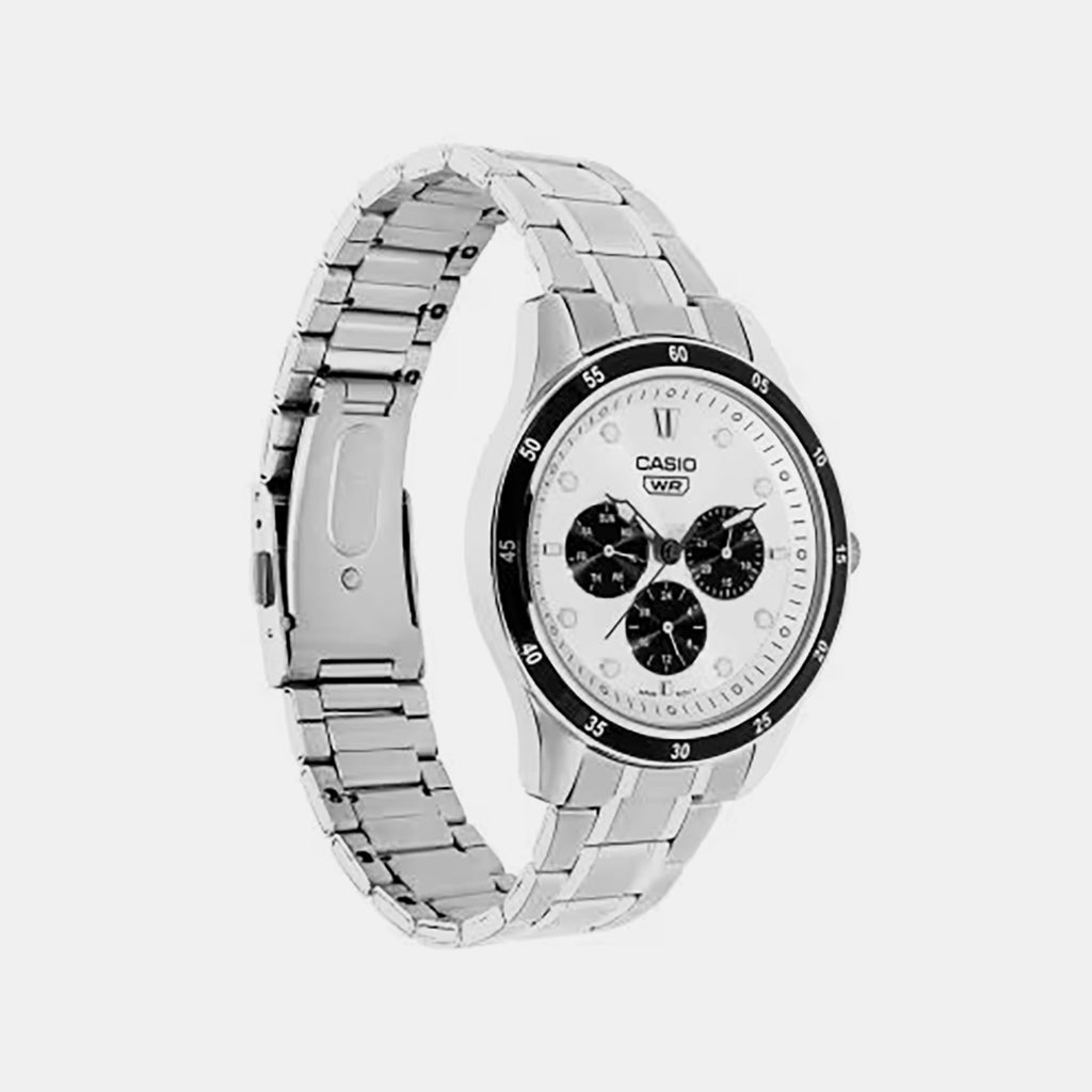 Men Quartz White Dial Multi-function Stainless Steel Watch A2574
