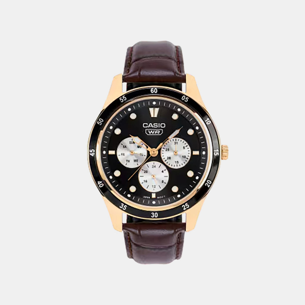 Men Quartz Black Dial Multi-function Leather Watch A2575