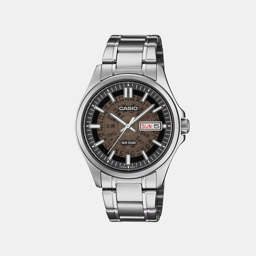 Men Quartz Brown Dial Analog Stainless Steel Watch A2578