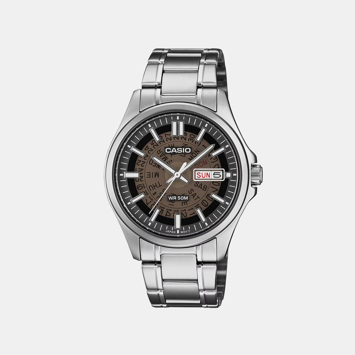 Men Quartz Brown Dial Analog Stainless Steel Watch A2578