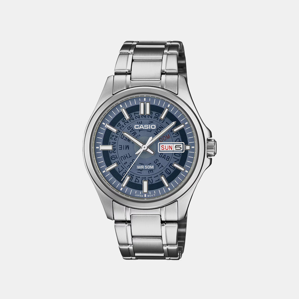 Men Quartz Blue Dial Analog Stainless Steel Watch A2579