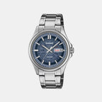 Men Quartz Blue Dial Analog Stainless Steel Watch A2579