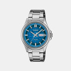 Men Quartz Blue Dial Analog Stainless Steel Watch A2580