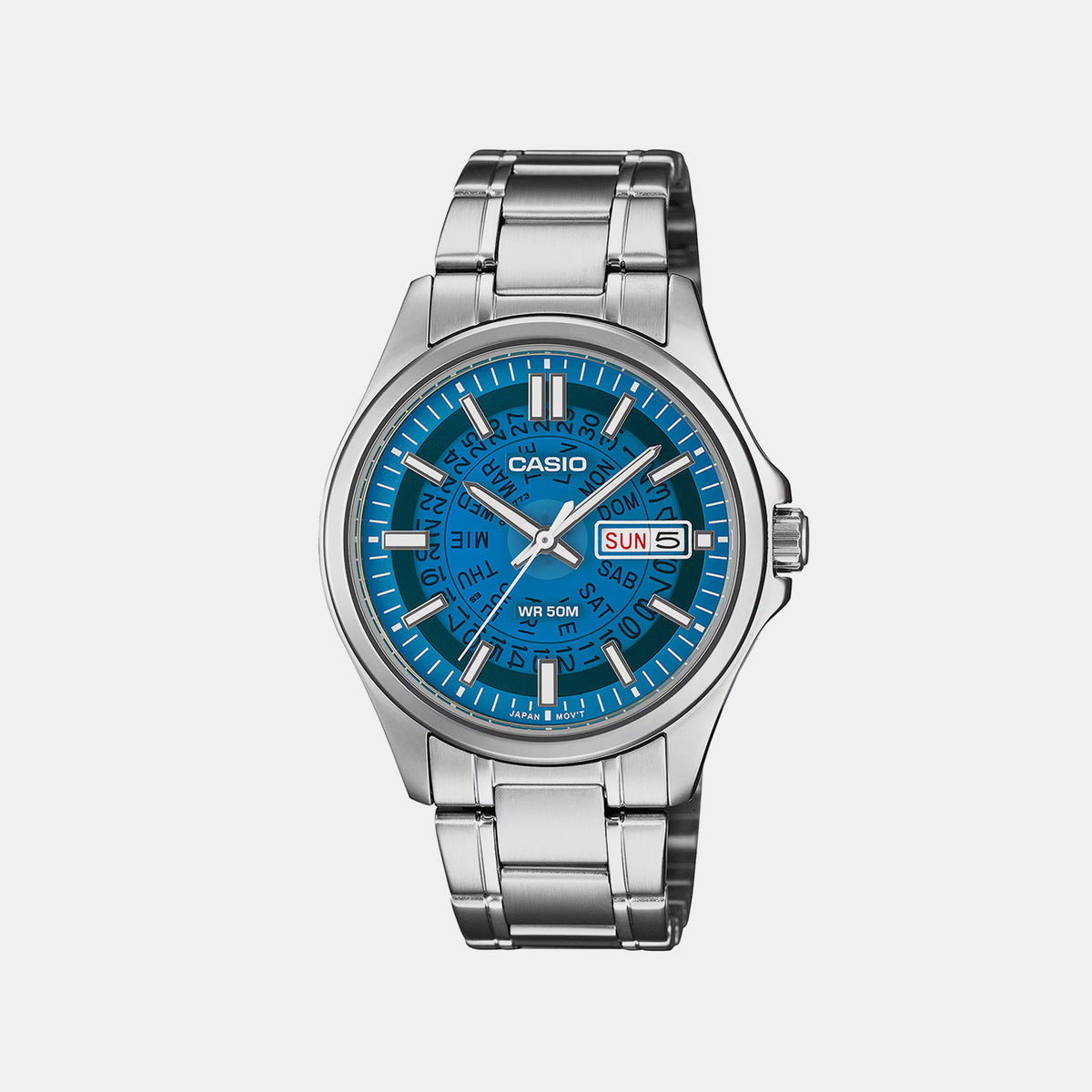Men Quartz Blue Dial Analog Stainless Steel Watch A2580