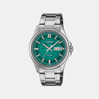 Men Quartz Green Dial Analog Stainless Steel Watch A2581