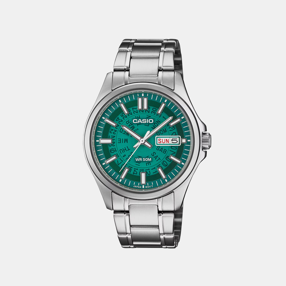 Men Quartz Green Dial Analog Stainless Steel Watch A2581