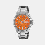 Men Quartz Orange Dial Analog Stainless Steel Watch A2582