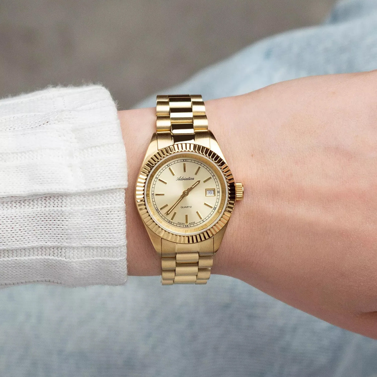 Women Quartz Champagne Dial Analog Stainless Steel Watch A3090.1111Q