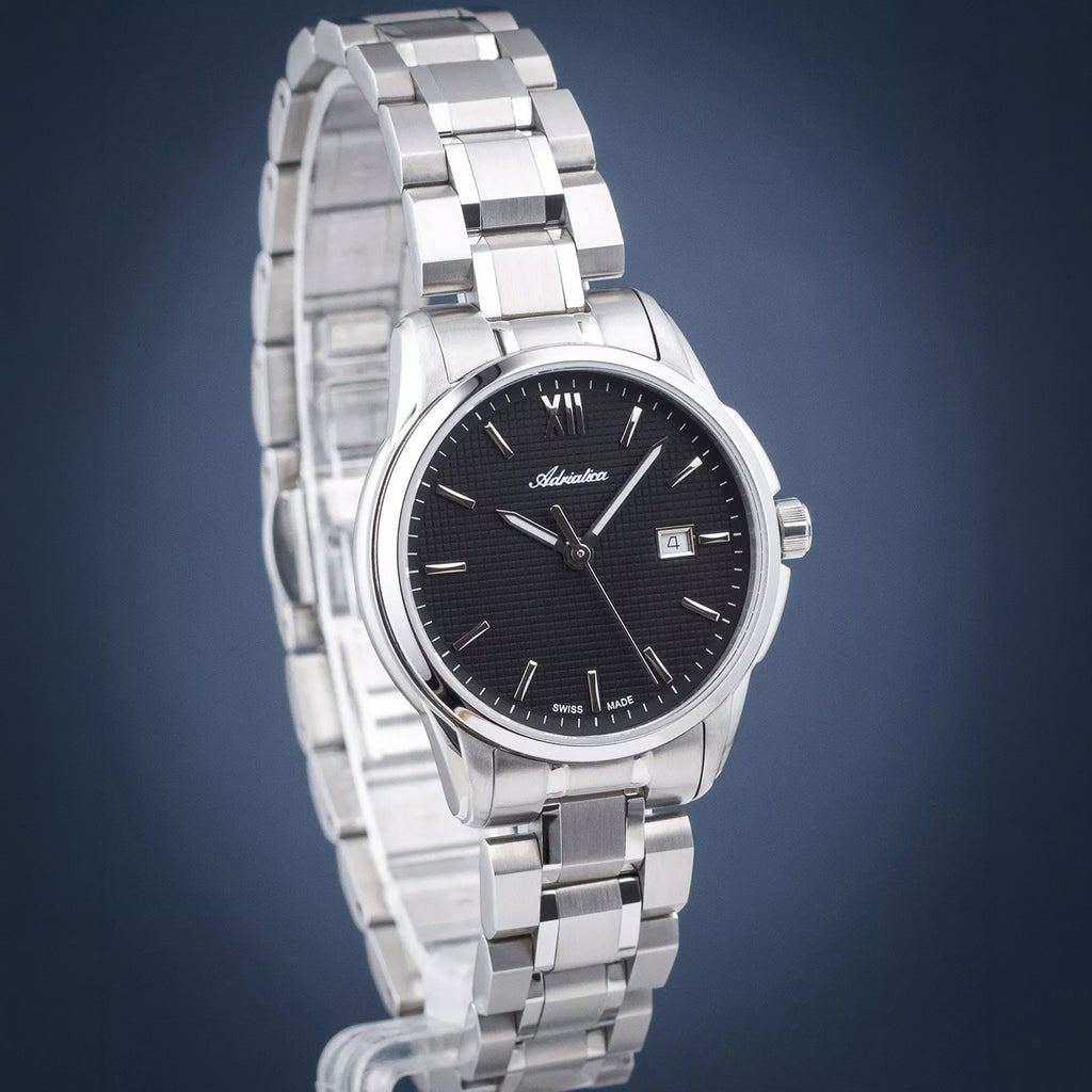 Pairs Women Quartz Black Dial Analog Stainless Steel Watch A3190.5164Q
