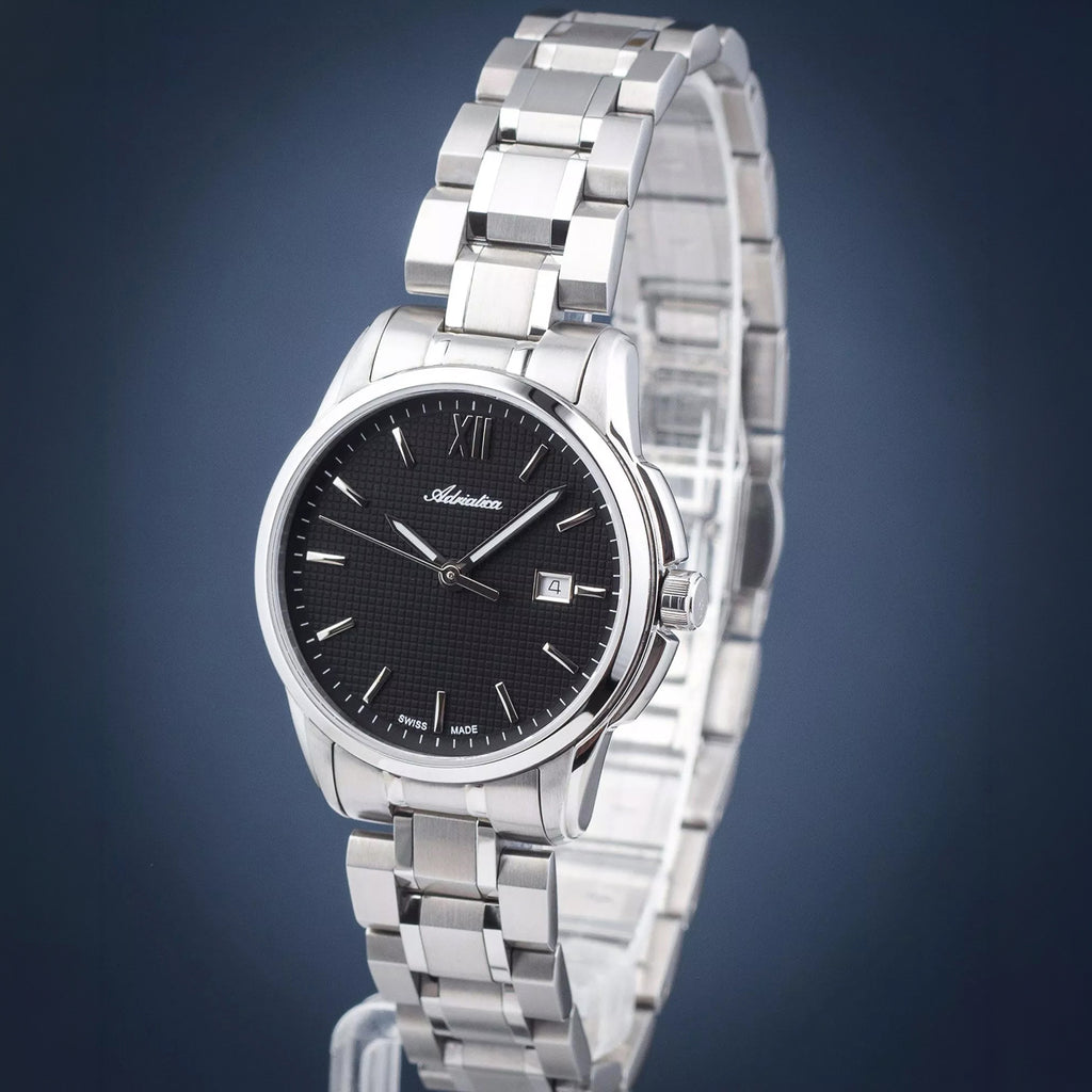 Pairs Women Quartz Black Dial Analog Stainless Steel Watch A3190.5164Q