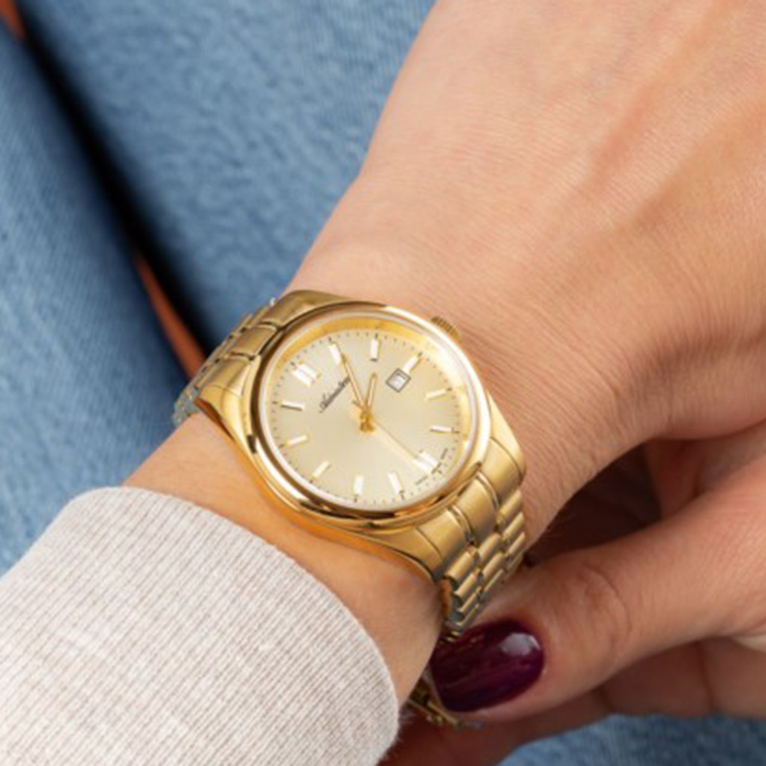 Pairs Women Quartz Champagne Dial Analog Stainless Steel Watch A3198.1111Q