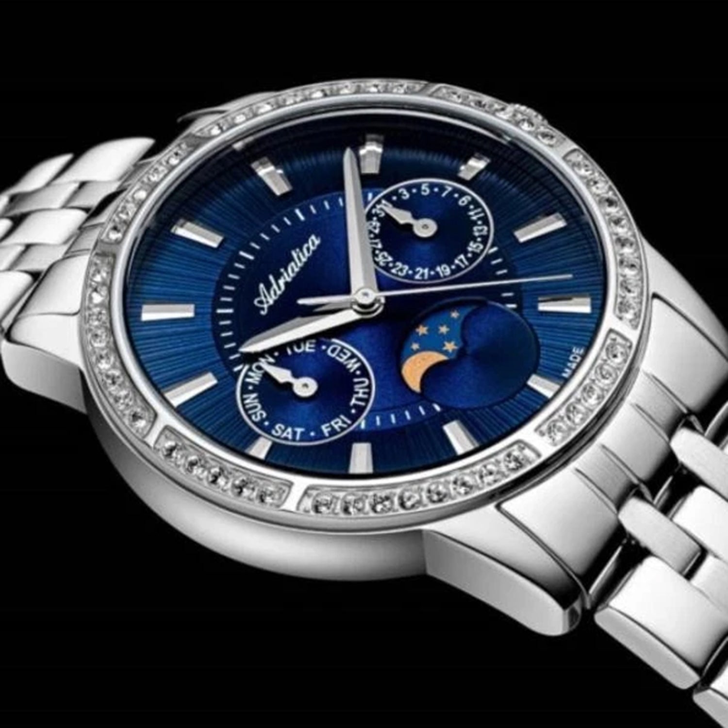 Moonphase Women Quartz Blue Dial Multi-Function Stainless Steel Watch A3601.5115QFZ