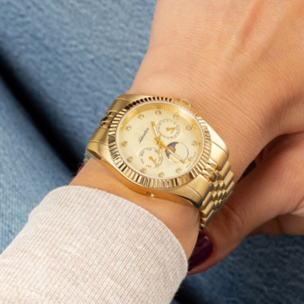 Moonphase Women Quartz Gold Dial Multi-Function Stainless Steel Watch A3809.1141QF