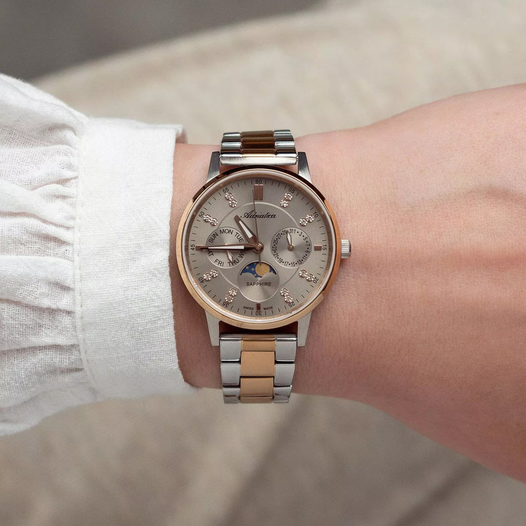 Moonphase For Her Women Quartz Grey Dial Multi-Function Stainless Steel Watch A3834.R1R7QF