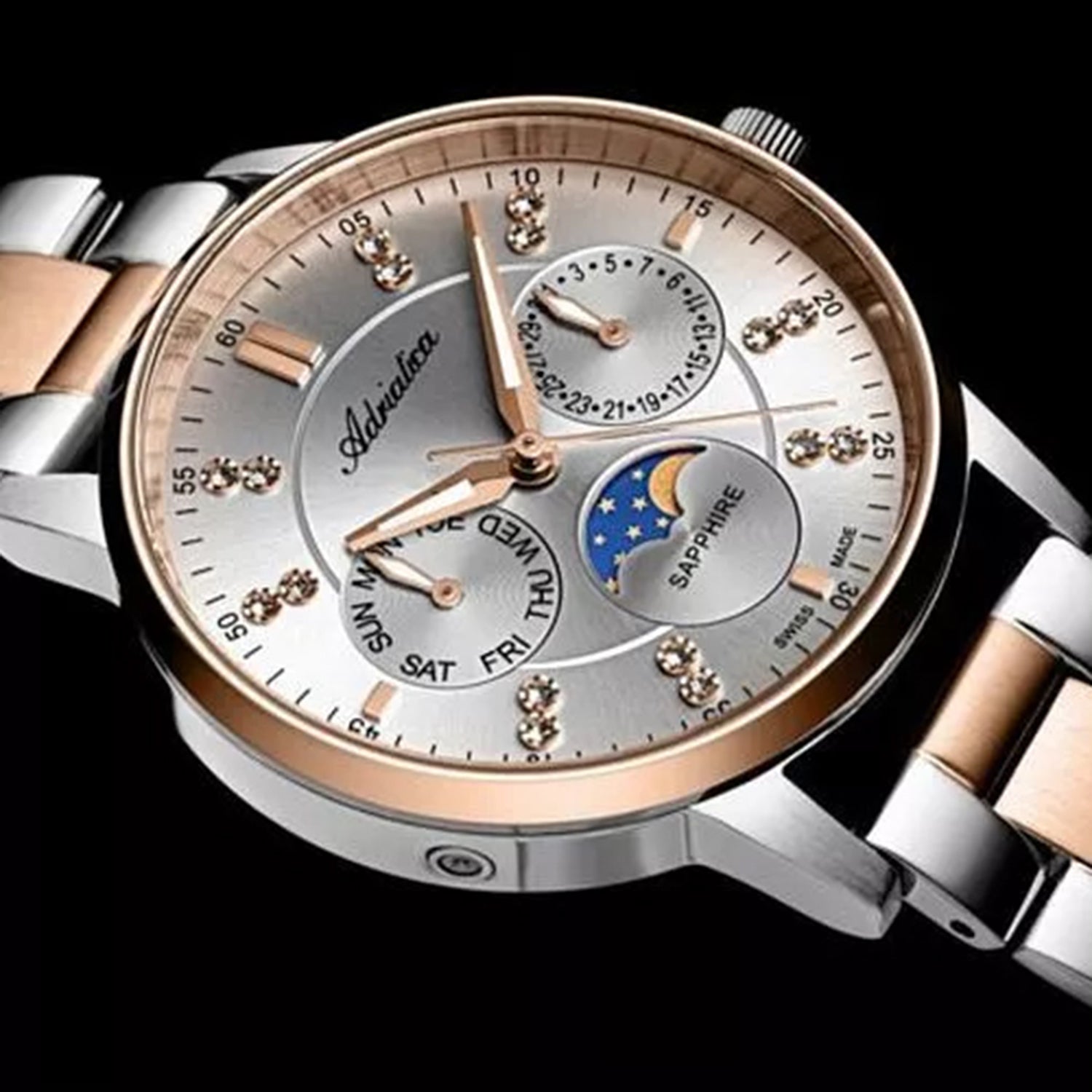 Moonphase For Her Women Quartz Grey Dial Multi-Function Stainless Steel Watch A3834.R1R7QF
