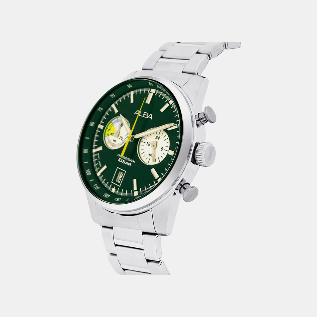 Signa Men Quartz Green Dial Chronograph Stainless Steel Watch A4B007X1