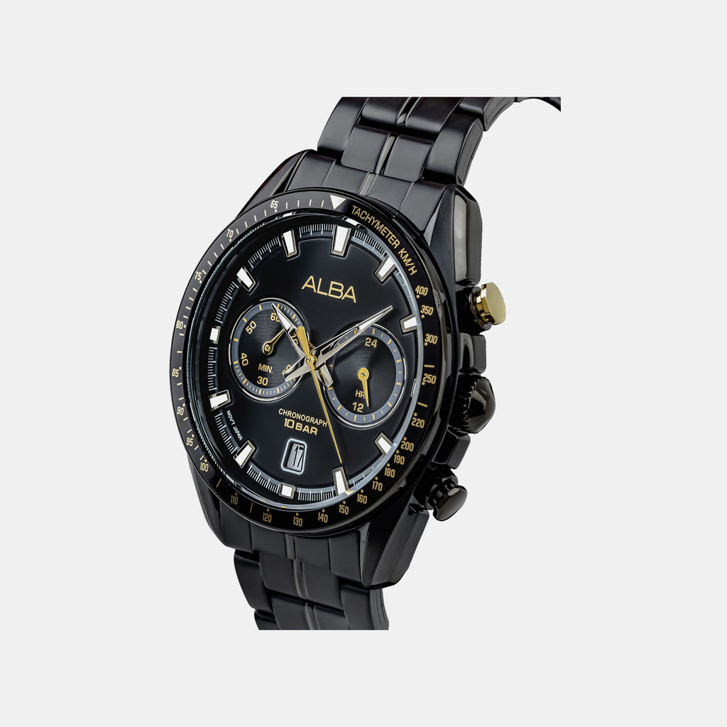 Men Quartz Black Dial Chronograph Steel Watch A4B013X1