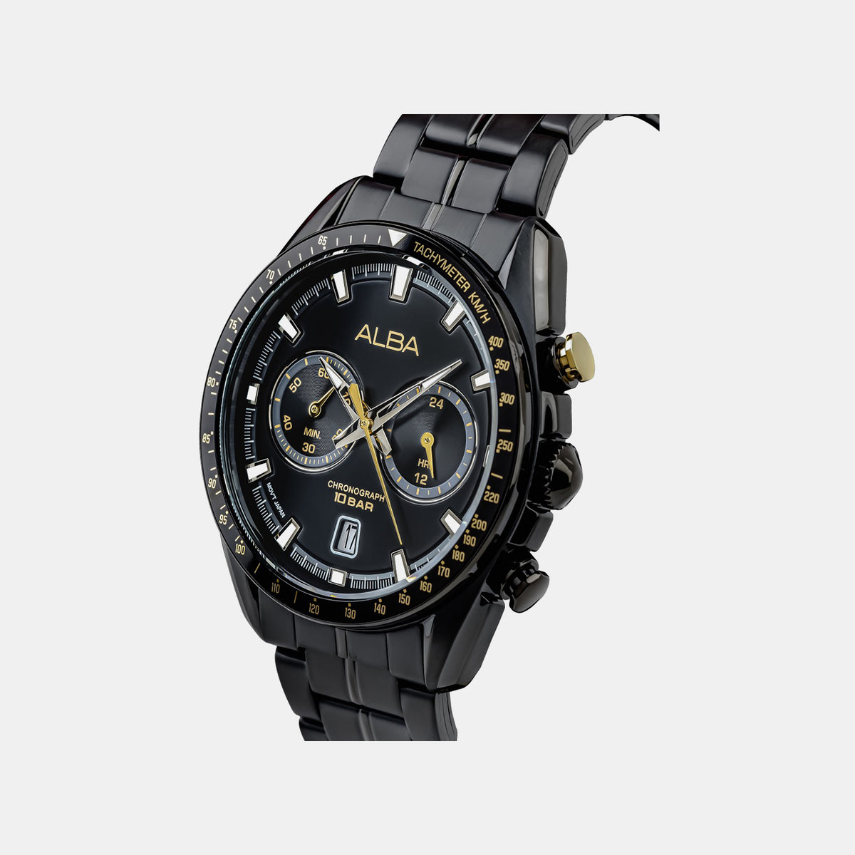 Signa Men Quartz Black Dial Chronograph Stainless Steel Watch A4B013X1