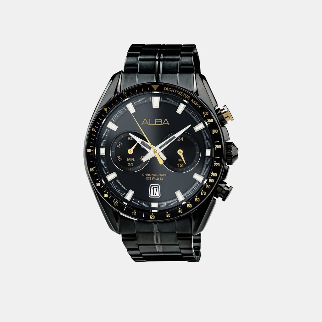 Men Quartz Black Dial Chronograph Steel Watch A4B013X1