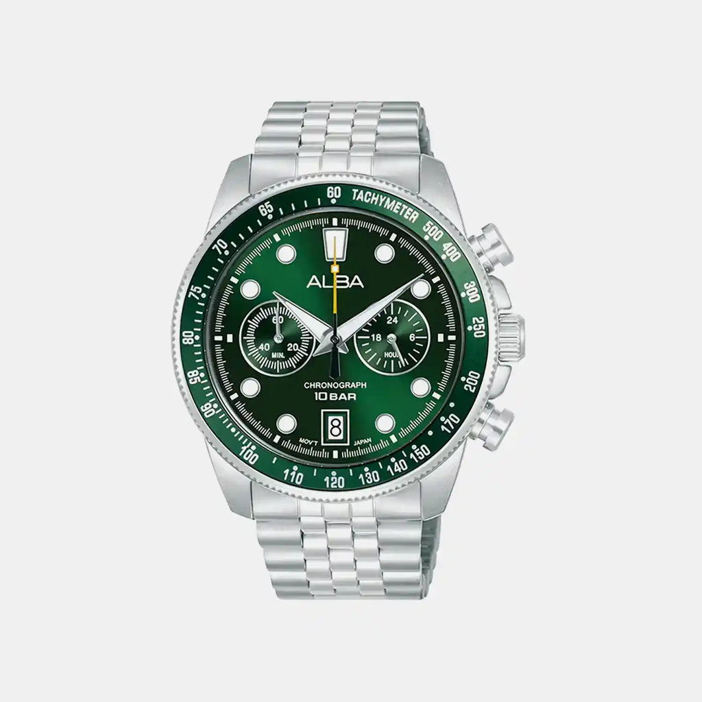 Men Quartz Green Dial Chronograph Stainless Steel Watch A4B029X1