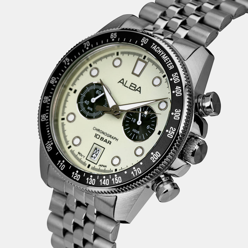 Active Men Quartz Green Dial Chronograph Stainless Steel Watch A4B033X1