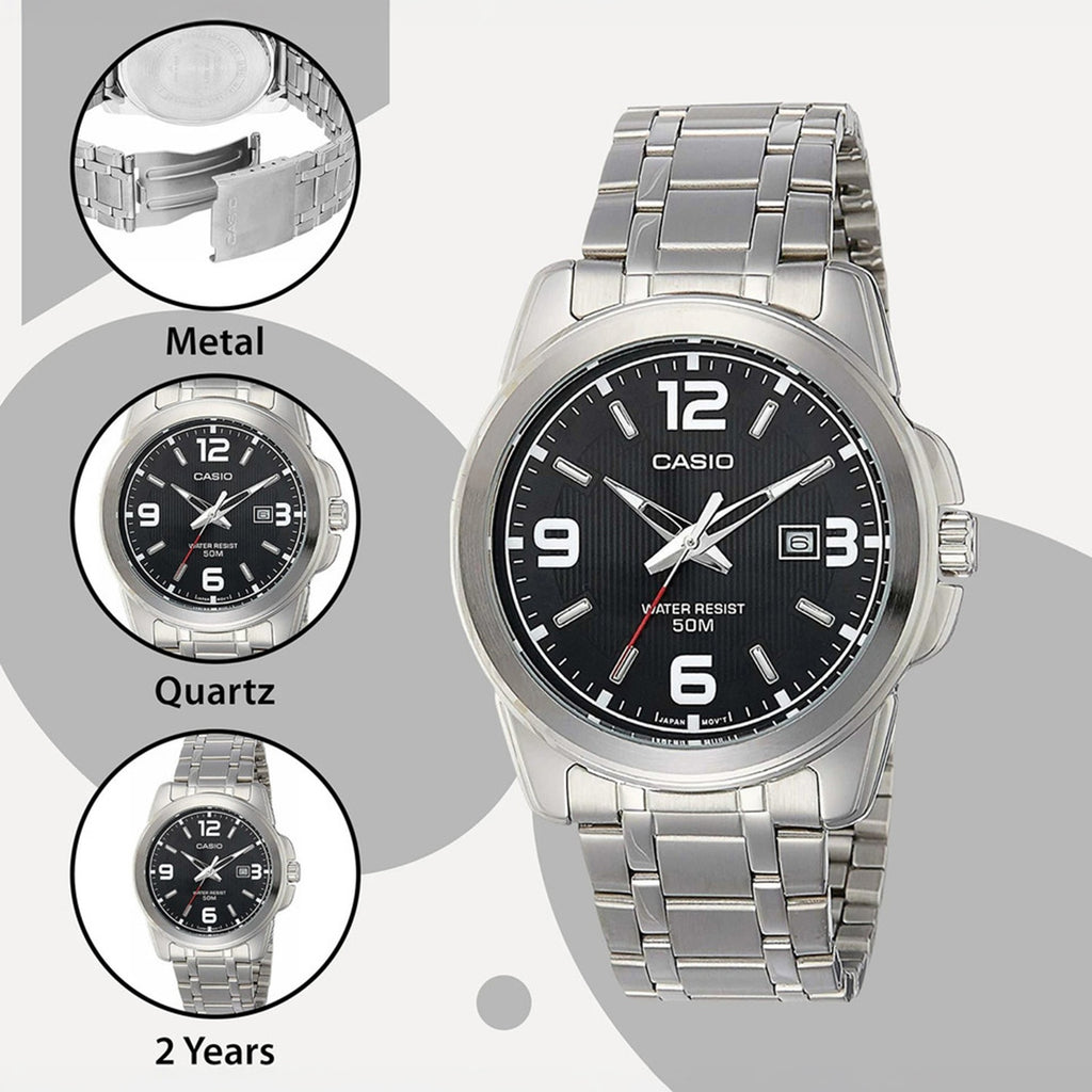Enticer Men Quartz Black Dial Analog Stainless Steel Watch A550