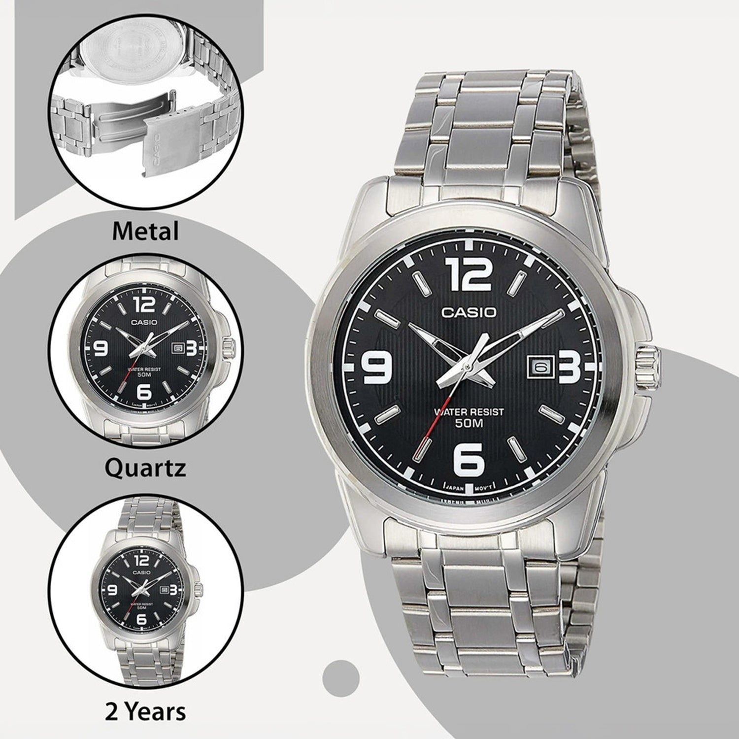 Enticer Men Quartz Black Dial Analog Stainless Steel Watch A550
