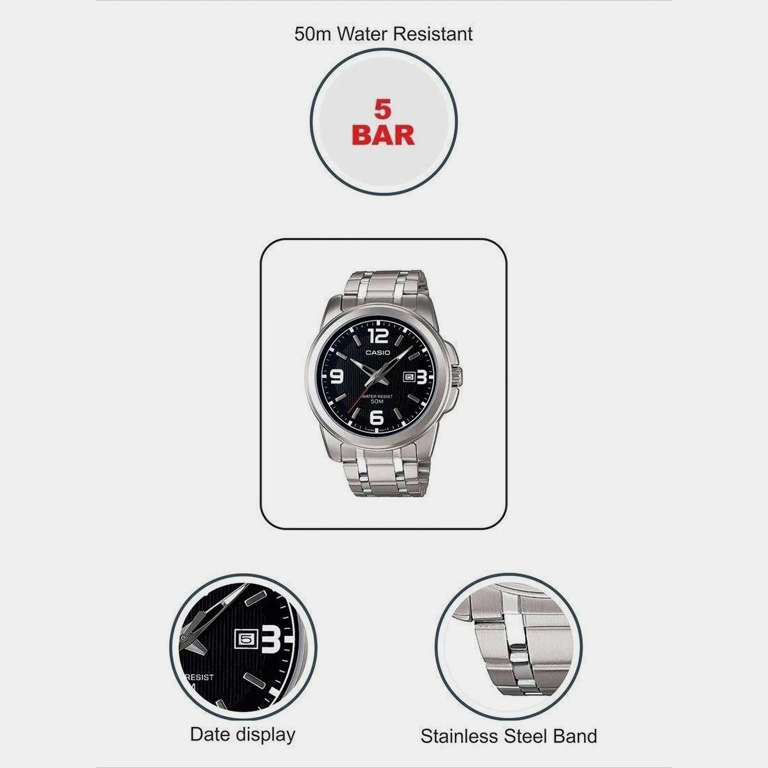 Enticer Men Quartz Black Dial Analog Stainless Steel Watch A550