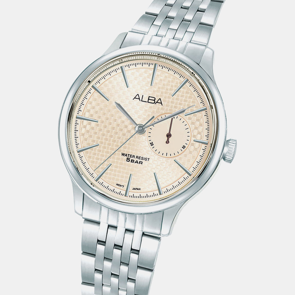 Men Quartz Ivory Dial Analog Stainless Steel Watch A5B009X1
