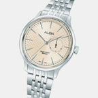 Men Quartz Ivory Dial Analog Stainless Steel Watch A5B009X1