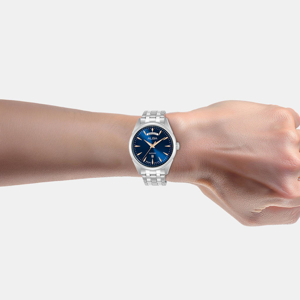 Prestige Men Quartz Blue Dial Analog Stainless Steel Watch A6B005X1